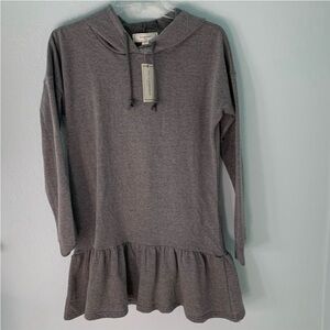 No Comment Heather Gray Ruffled Hem Hoodie Tunic Dress Skirt Sweatshirt Sweater